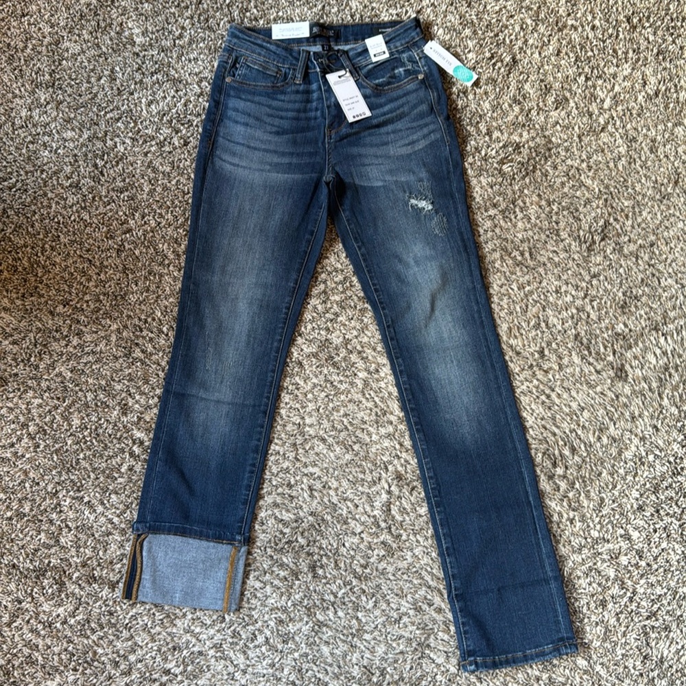 NWT Judy Blue Mid Rise Straight Fit Dark Wash Denim Jeans Size 27